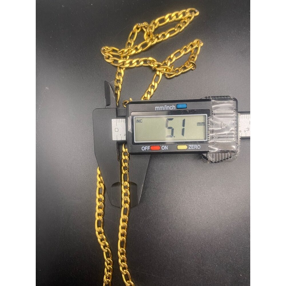 Mens Gold Tone Figaro Chain Necklace 24" 5mm  Hip Hop Layer Vintage Stacking - Picture 5 of 6